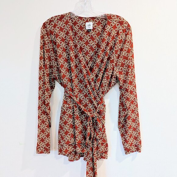 CABI Ringleader Wrap Top XXL Rust Orange Red Gold Rings Long-Sleeved V-Neck - Picture 2 of 10